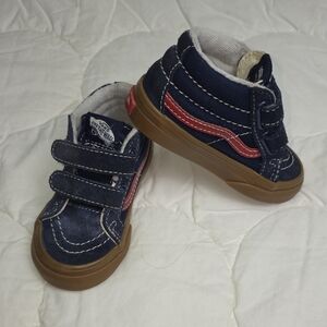 Vans Sk8-Mid Reissue V Toddler Navy Suede Canvas Gum Sole Velcro Strap Size 5.5